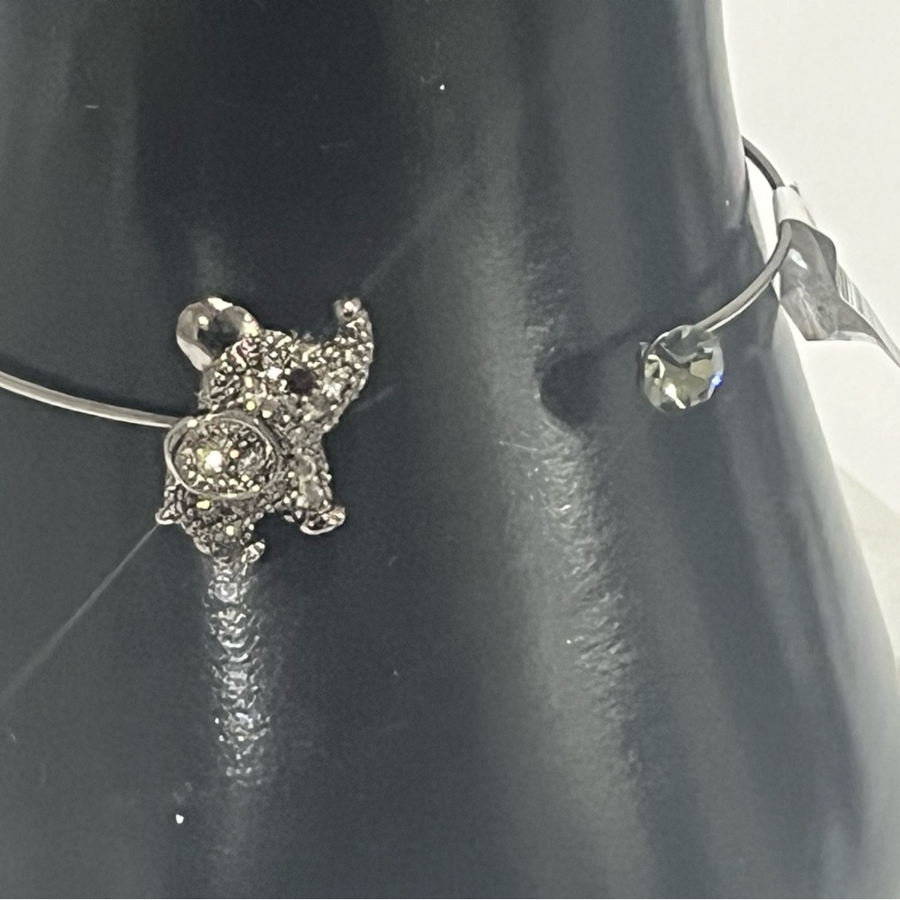Cubic Zirconia Elephant Charm Wire Adjustable Bangle (New)